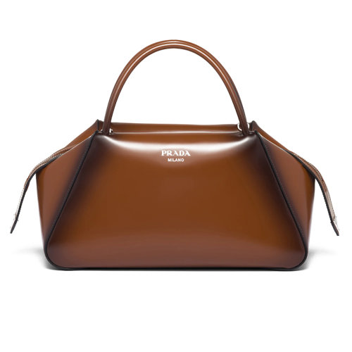 PRADA/普拉達 22新款 中號女士煙草色皮革琺瑯金屬拉絲漸變效果斜挎手提包1BA365_ZO6_F03AK_V_OSO