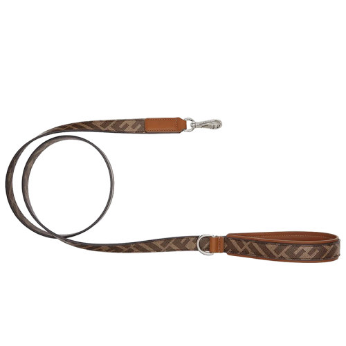 FENDI/芬迪 棕色織物和皮革帶環(huán)的狗皮帶8AC012A8V3F18AT