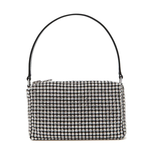 ALEXANDER WANG/亞歷山大·王 經(jīng)典款heiress女士白色透明水鉆鏈網(wǎng)搭配皮革手柄中號(hào)單肩手提包 2019P0813J100
