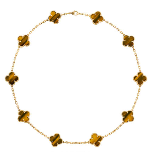 Van Cleef & Arpels/梵克雅寶 經(jīng)典Vintage Alhambra系列 18k金黃金虎眼10四葉草項(xiàng)鏈VCARD40700