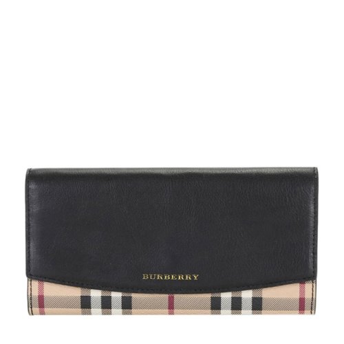 BURBERRY/博柏利 女士紅色牛皮拼織物拼接翻蓋長款錢包錢夾 3930752
