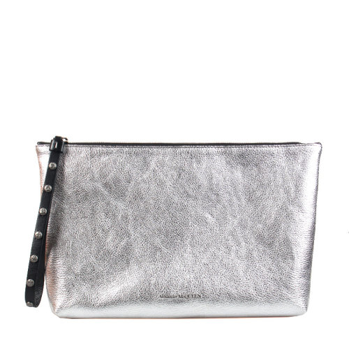 Alexander McQueen/亞歷山大麥昆 男女同款 銀色牛皮時(shí)尚手拿包 550813CSS2N1473