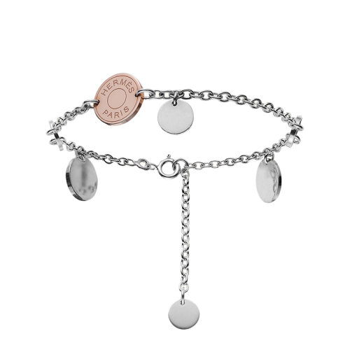 HERMES/愛馬仕 經(jīng)典Confettis系列 925銀18K金玫瑰金圓形掛墜裝飾鏈環(huán)手鏈H104820B