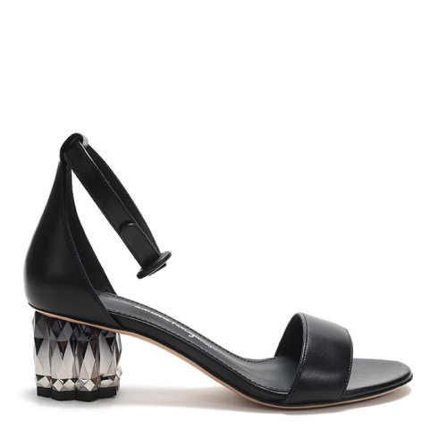 SalvatoreFerragamo/菲拉格慕 女士AZALEA55系列 羊皮FIORE花朵鞋跟涼鞋 0726044