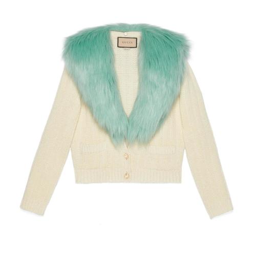  GUCCI古馳 22年秋冬 女士 飾環(huán)保毛皮羊毛羊絨開衫 695722 XKCER 9069