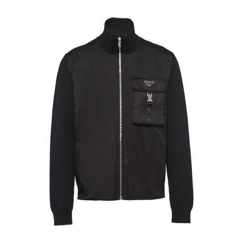 PRADA/普拉達(dá) 秋冬 男士黑色再生尼龍華達(dá)呢和羊毛開(kāi)衫夾克UMG070_1IKO_F0002_S_211