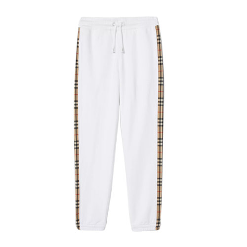BURBERRY/博柏利 女士白色Vintage格紋裝飾棉質(zhì)慢跑褲抽帶時(shí)尚休閑褲長(zhǎng)褲女裝 8032296