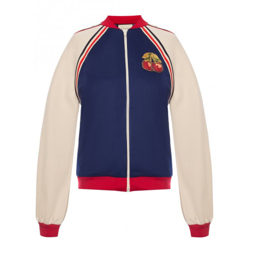 GUCCI/古馳 20春夏 女裝 服飾 藍(lán)色櫻桃徽標(biāo)運(yùn)動(dòng)休閑外套女士夾克