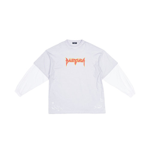 Balenciaga/巴黎世家 22年春夏新款 男士白色純棉Metal印花拼接袖T恤698089TMV889012
