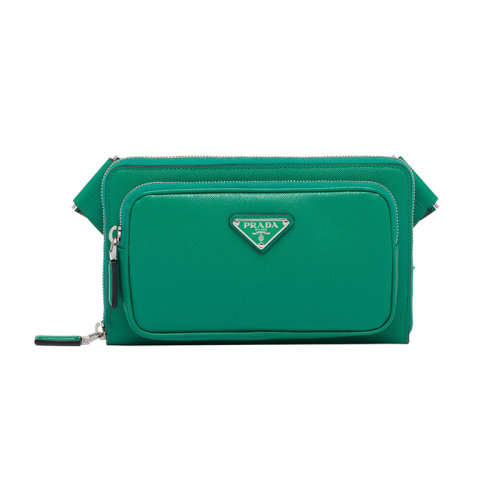 PRADA/普拉達(dá) 22新款 男士芒果綠色saffiano皮革調(diào)節(jié)編織肩帶琺瑯徽標(biāo)拉鏈開(kāi)合單肩包2VH156_9Z2_F02XV_V_OOO