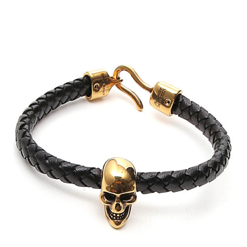 Alexander McQueen/亞歷山大麥昆  時尚 編織 潮流 男士黑色骷髏頭手鐲 554602J16KG1000  HKY210303