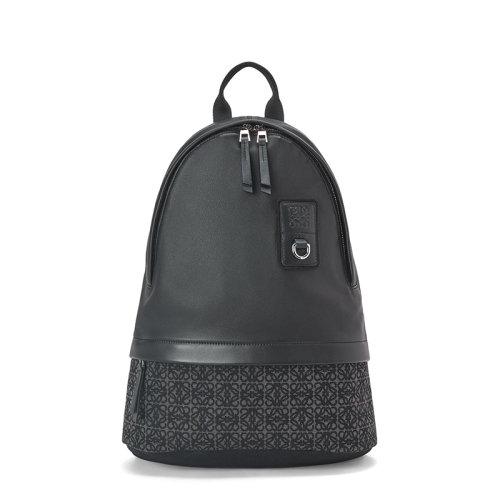 LOEWE/羅意威 22新款 男士無(wú)煙煤/黑色老花提花織物牛皮革雙肩背包B926R17X02-1268