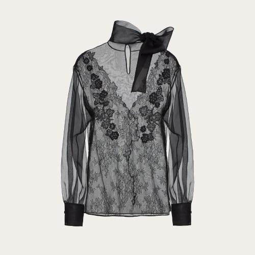  VALENTINO華倫天奴 22年秋冬 女士 長(zhǎng)袖襯衫 TOP EN ORGANZA ET DENTELLE WB0AE6K01C80NO 預(yù)定商品1-3周發(fā)貨