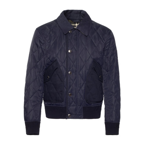 翻領(lǐng)按扣內(nèi)襯經(jīng)典格紋深藍(lán)色男士薄棉夾克 BURBERRY/博柏利 巴寶莉 男裝 男士夾克 男士外套 瑕疵特賣（陳列痕跡，不影響使用）