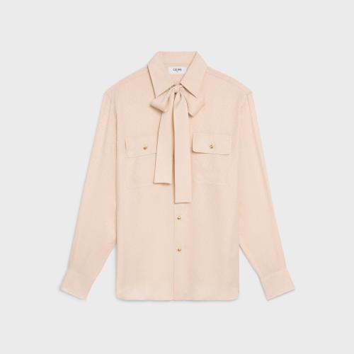  CELINE賽琳思琳 22年秋冬 女士 長袖襯衫 亮澤啞光桑蠶絲寬松襯衫 2C774009R.01EC