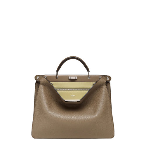 FENDI/芬迪 22春夏新款Peekabo系列 男士中號ISeeU栗子棕色小牛皮可拆卸雙F老花內(nèi)袋手工縫制托特包手提包單肩包7VA529AFC3F1GLP