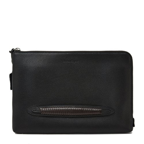 Salvatore Ferragamo/菲拉格慕 黑色/棕色 男士包袋拉鏈?zhǔn)帜冒?704845-24A114-FIRENZE INTR 新款