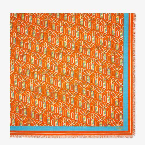  FENDI芬迪 22年秋冬 女士 圍巾 橙色桑蠶絲披肩 FXT069AIXCF0QG5