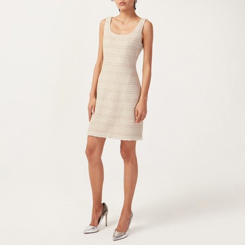 【21春夏新款】St.John/盛薔女士米白色針織無袖短款女士連衣裙K113020