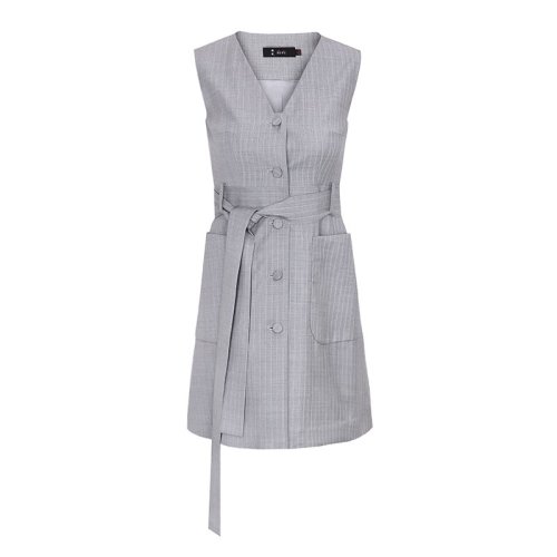 bifu by xingchen/彼伏 灰色格紋綁帶絲毛女士馬甲