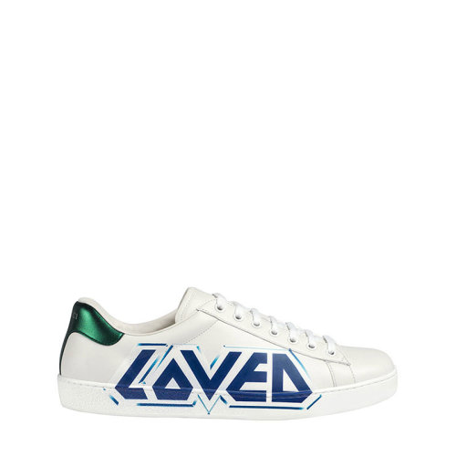 GUCCI/古馳  男白色 皮革 時尚藍色Loved印花 低幫板鞋休閑鞋小白鞋 548758-A38V0-9062