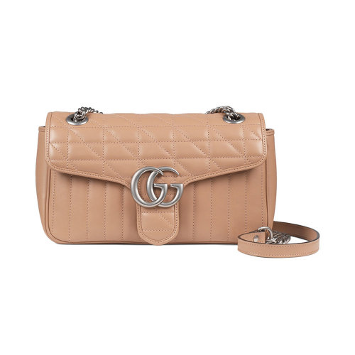 GUCCI/古馳 GG Marmont系列女士小號(hào)純色絎縫皮革復(fù)古銀飾雙G翻蓋斜挎包單肩包? 443497-UM8AN 多色可選