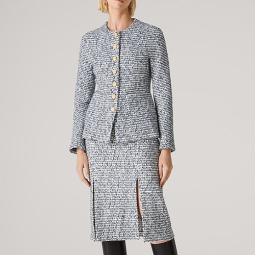 St.John/盛薔雙色粗花呢針織短款女士夾克外套K6110O1