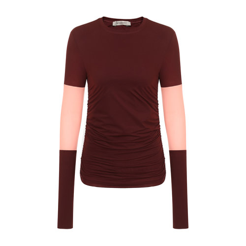Sportmax/斯寶麥斯 酒紅-西柚粉拼色 圓領(lǐng)女士長(zhǎng)袖T恤 29460583600 13204 ELENA005