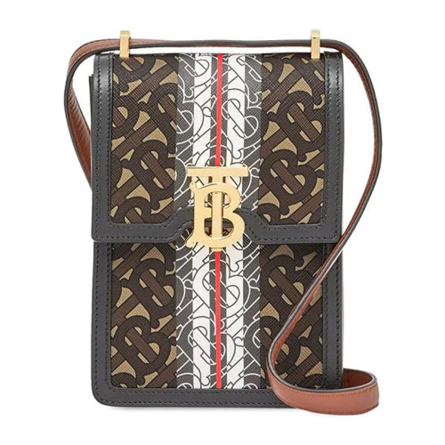BURBERRY/博柏利 女士棕褐色專屬標(biāo)識條紋環(huán)保單肩包斜挎包女包 8030427 手機包