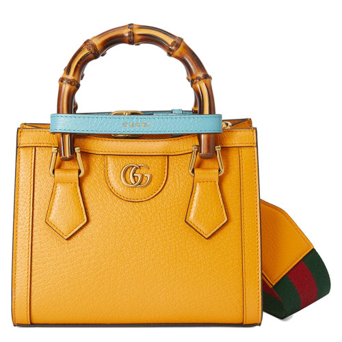 GUCCI/古馳 22新款 Diana系列 女士迷你黃色皮革飾面竹節(jié)手柄金扣雙G細節(jié)斜挎手提包702732U3ZDT7480