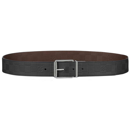 Louis Vuitton/路易威登 男士黑色棋盤牛皮Damier印花銀扣腰帶40毫米M9150V