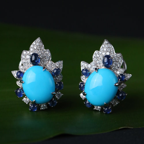 ZHUGONG/珠宮【新品美人松】美國睡美人天然原礦無優(yōu)化綠松耳釘意大利K金工藝設(shè)計(jì)