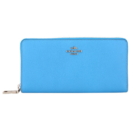 COACH/蔻馳  女包 女士藍(lán)色皮質(zhì)時(shí)尚長(zhǎng)款拉鏈錢(qián)包 52372_SVAZ
