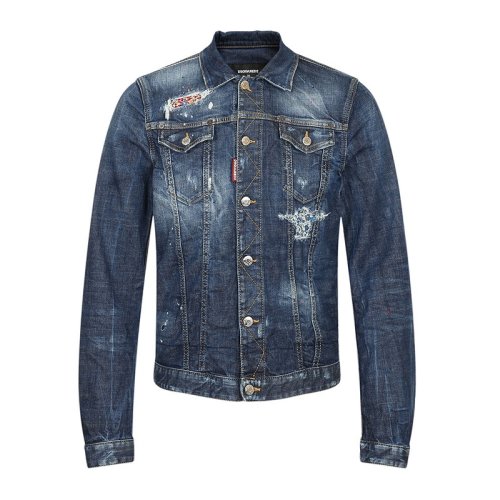 Dsquared2/D二次方 深藍色-破洞小碎花裝飾  男士 牛仔 夾克 71AN000330144