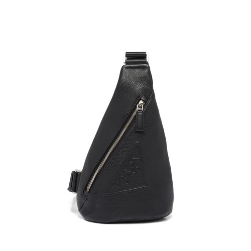 PRADA/普拉達 22年新款 男士黑色皮革徽標(biāo)拉鏈設(shè)計混搭梨形胸包斜挎包2VZ098_2BBE_F0002_V_OLO