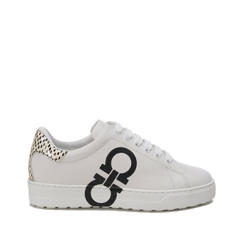 Salvatore Ferragamo/菲拉格慕【22年新款】女士牛皮系帶休閑運(yùn)動(dòng)鞋板鞋小白鞋Gancini印花 0747629