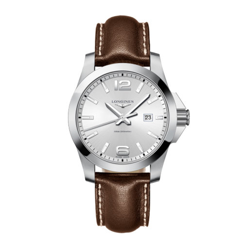 LONGINES/浪琴 康卡斯系列 石英表銀盤皮表帶男表43毫米L3.760.4.76.5