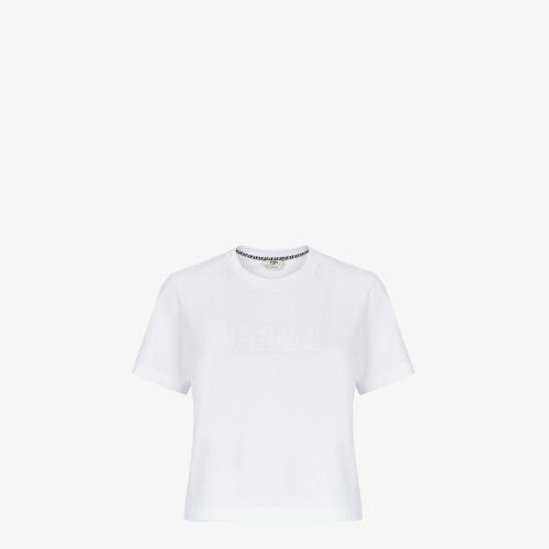  FENDI芬迪 22年秋冬 女士 短袖T恤 白色平紋布T恤 FS7389AHLSF0ZNM