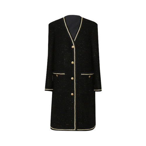 GeleiStory/GeleiStory  秋季新款小香風外套經(jīng)典顯瘦重工羊毛花呢H型中長款大衣外套   女士夾克