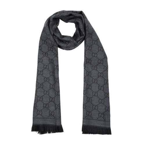 GUCCI/古馳 男女通用 中性灰色雙G經(jīng)典提花圖案羊毛圍巾圍脖 133483-3G200-1160