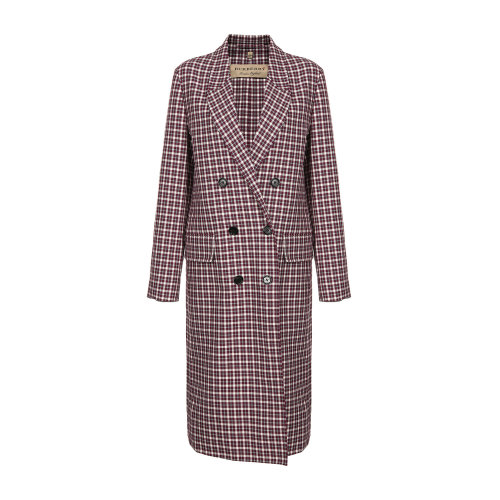 格紋系列 BURBERRY/博柏利 女士大衣 酒紅色雙排扣女士大衣女士外套女裝40719471