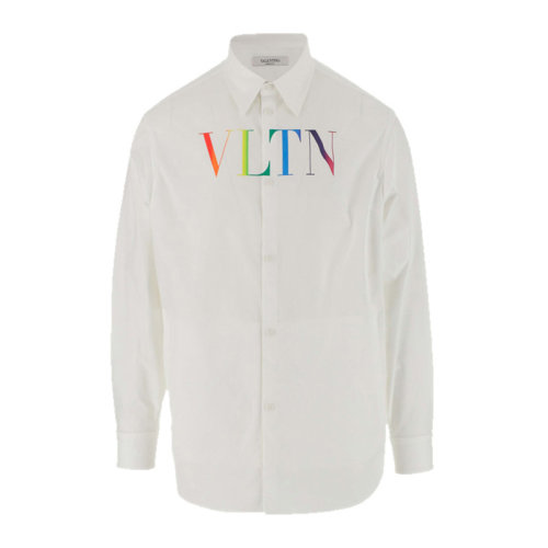 Valentino/華倫天奴 男士白色聚酰胺經(jīng)典彩色字母徽標(biāo)印花府綢長(zhǎng)袖上衣襯衣襯衫 VV3CIA99-729-24D