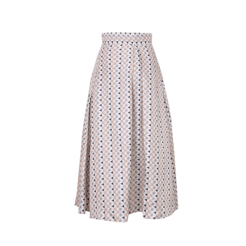 bifubyxingchen/彼伏A字中長幾何LOGO壓褶真絲半裙女士半身裙