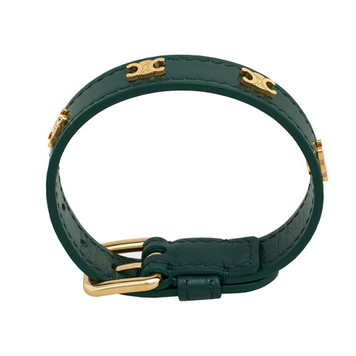 CELINE/賽琳 22新款 TRIOMPHE系列 男女同款金色綠色皮革金扣手鏈46X623WBC.31AG