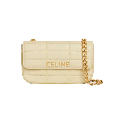 CELINE/賽琳 23春夏新款 女士淡黃色小羊皮金色金屬飾面按扣翻蓋開合單肩斜挎包111273EPZ.11OY