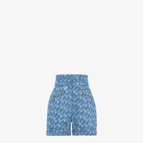  FENDI芬迪 22年秋冬 女士 短褲 淺藍(lán)色青年布短褲 FLP763AJK2F1H3F