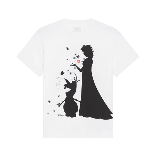 Givenchy/紀梵希 22年秋冬新款 迪士尼聯(lián)名系列 男女同款白色純棉冰雪奇緣印花短袖T恤BW709Y3ZAU-100