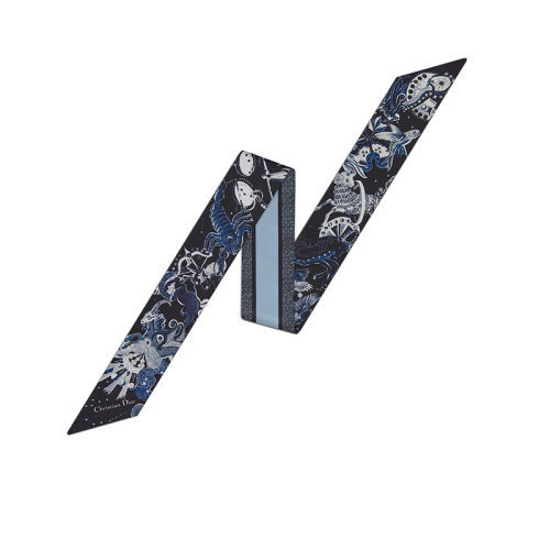 DIOR/迪奧 22年春夏新款 MITZAH系列 女士黑色/藍色桑蠶絲斜紋面料Zodiac Fantastico印花絲巾24ZOF106I610_C530