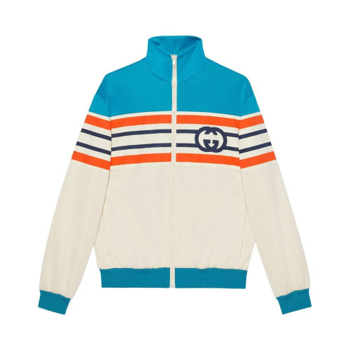GUCCI/古馳 男士拼色棉質(zhì)混紡滌綸互扣式雙G條紋夾克 673299-XJDU1-4628