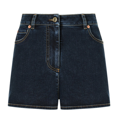 Valentino/華倫天奴 牛仔藍色 女士金色V字牛仔短褲 TB3DD09G55A854 2020早春